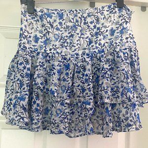 Mango white and blue floral skirt